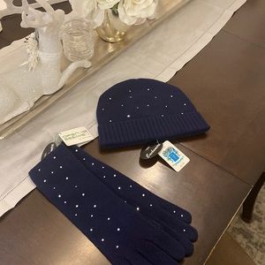 Portolano Cashmere Hat and Gloves Navy Blue with Sparkle